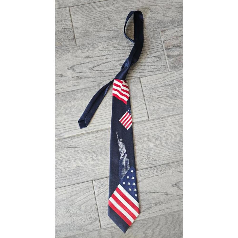 Men's Keystone Hand Made Statue of Liberty USA Flag Blue Tie Polyester America